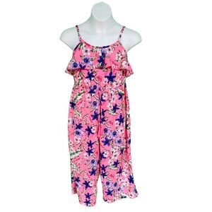 Japna Kids Pink Multicolor Tropical Floral Jumpsuit Girls Size 10